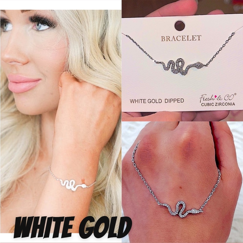 🆕🌿🤍FRESH & CO: WHITE GOLD DIPPED (silver) CZ Snake Bracelet